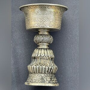 Antique Tibetan Silver Butter Lamp used in Tibetan Buddhism